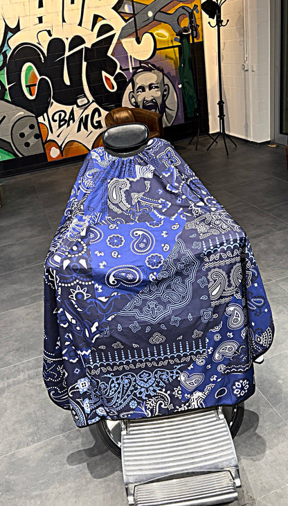 Blue Bandana Barber Cape